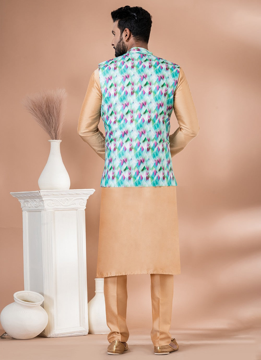 Plain Cotton , Viscose Brown, Multi Colour Kurta Payjama With Jacket - M7728