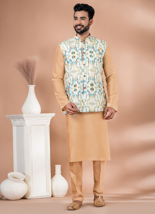 Plain Cotton , Viscose Brown, Multi Colour Kurta Payjama With Jacket - M7730