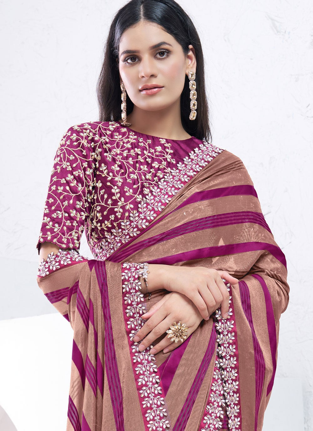 Embroidered, Moti, Sequins Crepe Silk Saree - S12036