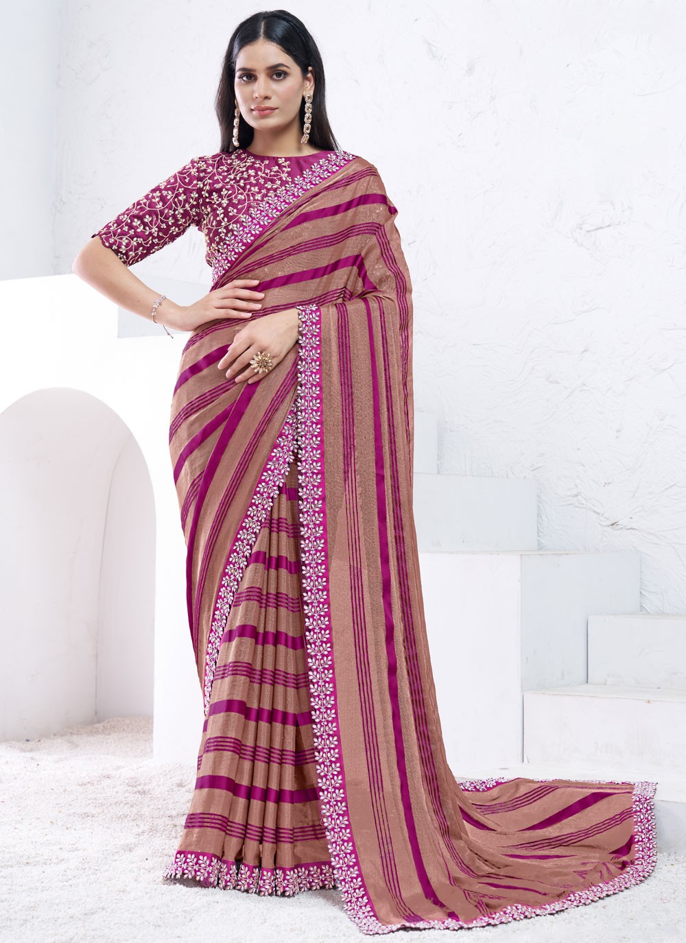 Embroidered, Moti, Sequins Crepe Silk Saree - S12036