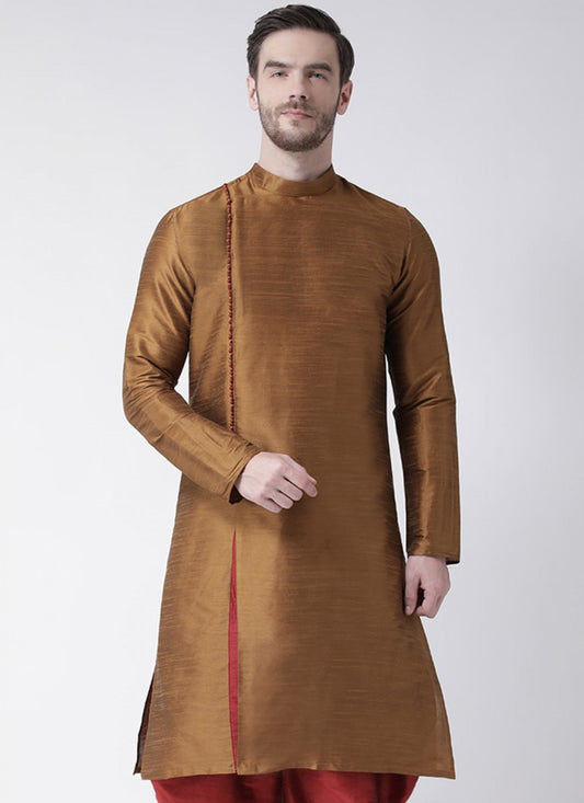 Plain Art Dupion Silk Brown Kurta - M1408