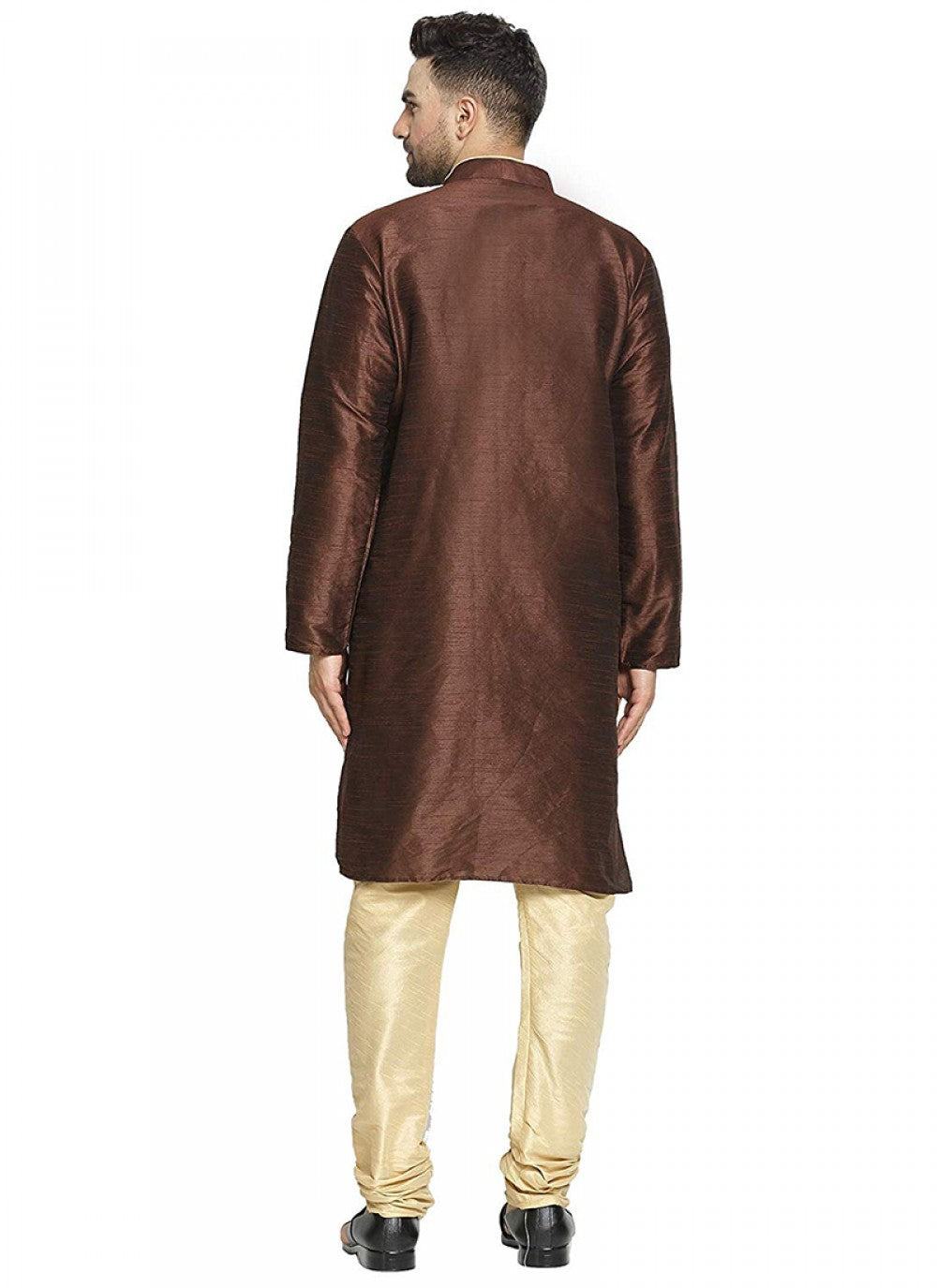 Plain Art Dupion Silk Brown Kurta Pyjama - M1304