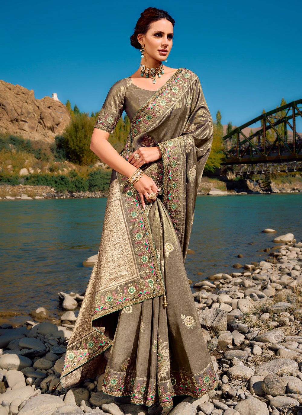 Contemporary Embroidered Banarasi Silk Saree - S4803