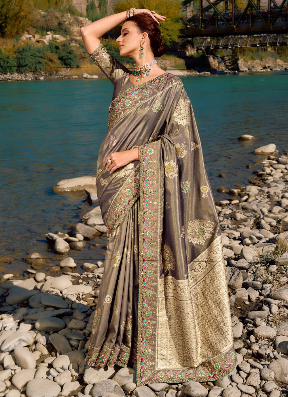 Contemporary Embroidered Banarasi Silk Saree - S4803