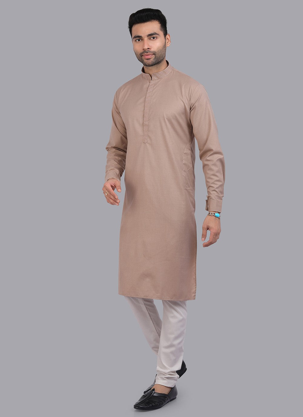 Plain Art Silk Brown Kurta Pyjama - M6730