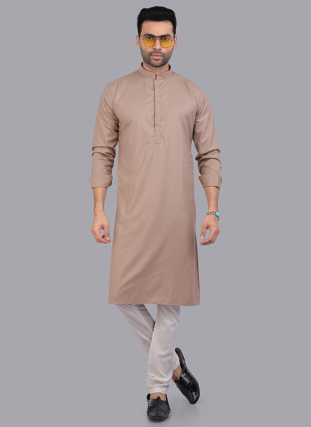 Plain Art Silk Brown Kurta Pyjama - M6730