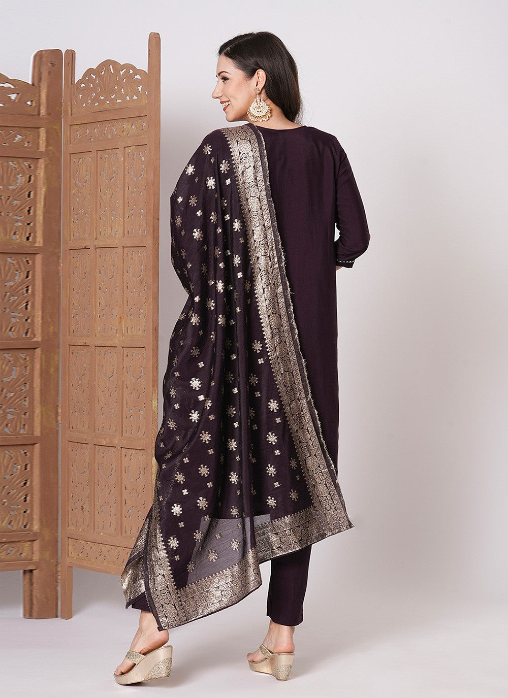 Embroidered Chanderi Pant Style Suit - T4483