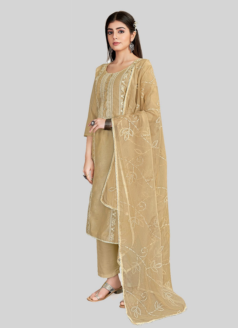 Chanderi Silk Pant Style Suit - T2518