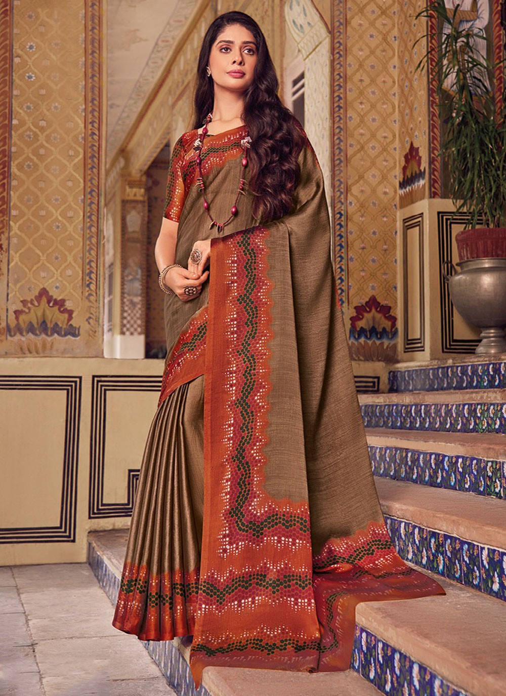 Classic Printed Chiffon Saree - S9058