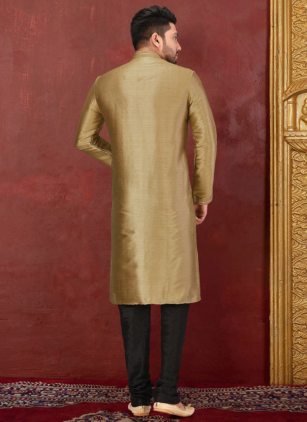 Embroidered Malbari Silk Brown Kurta Pyjama - M2733