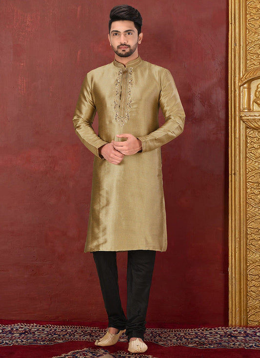 Embroidered Malbari Silk Brown Kurta Pyjama - M2733