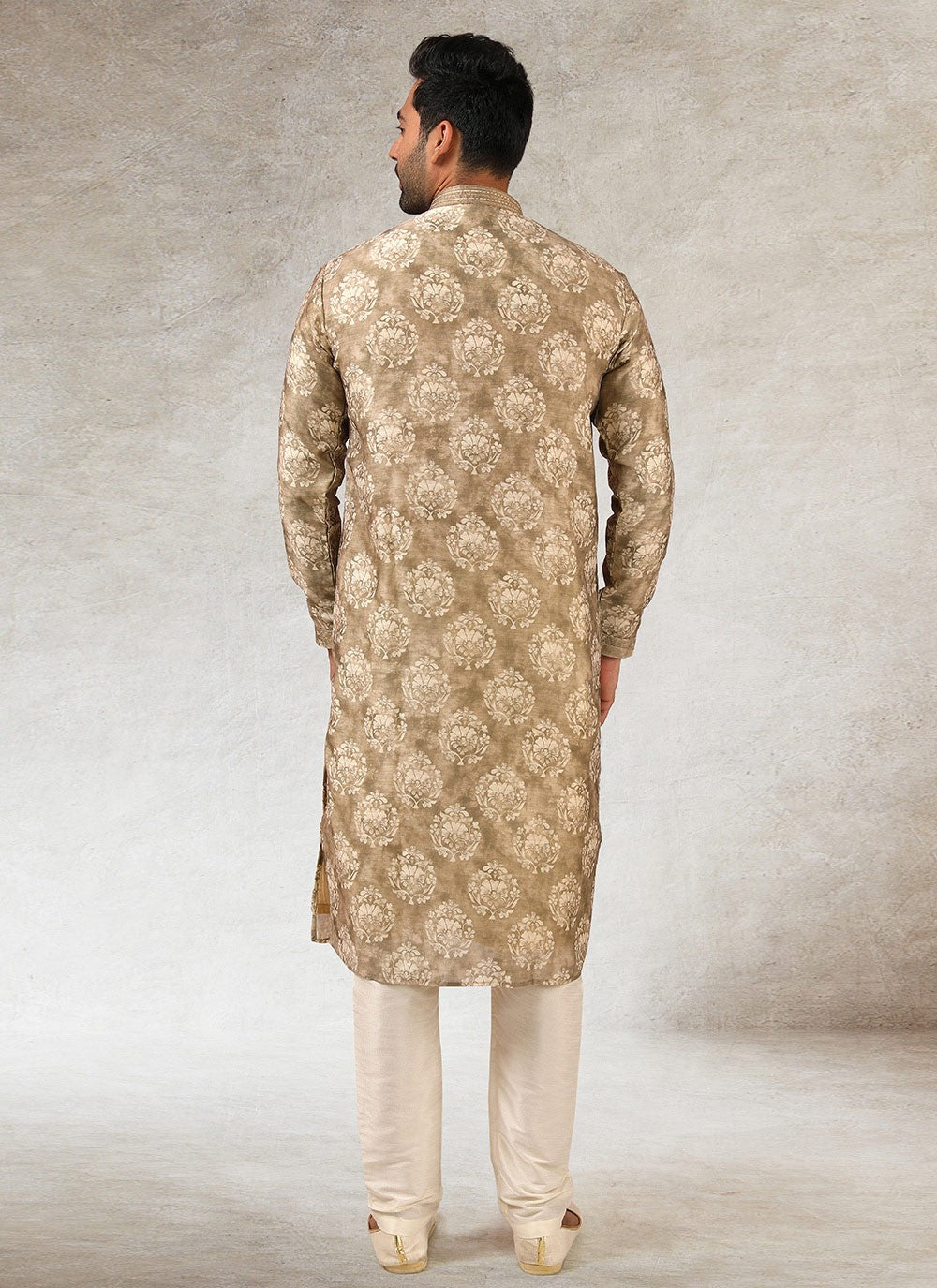 Printed Art Silk Brown Kurta Pyjama - M2843