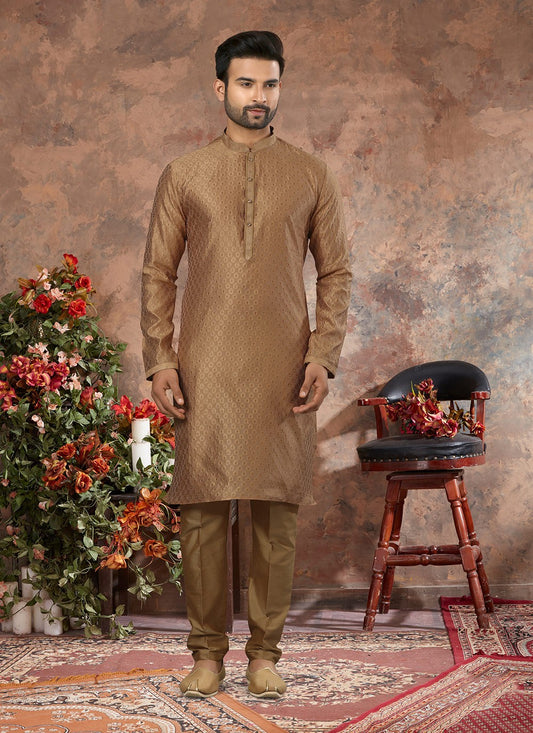 Thread Jacquard Brown Kurta Pyjama - M3037