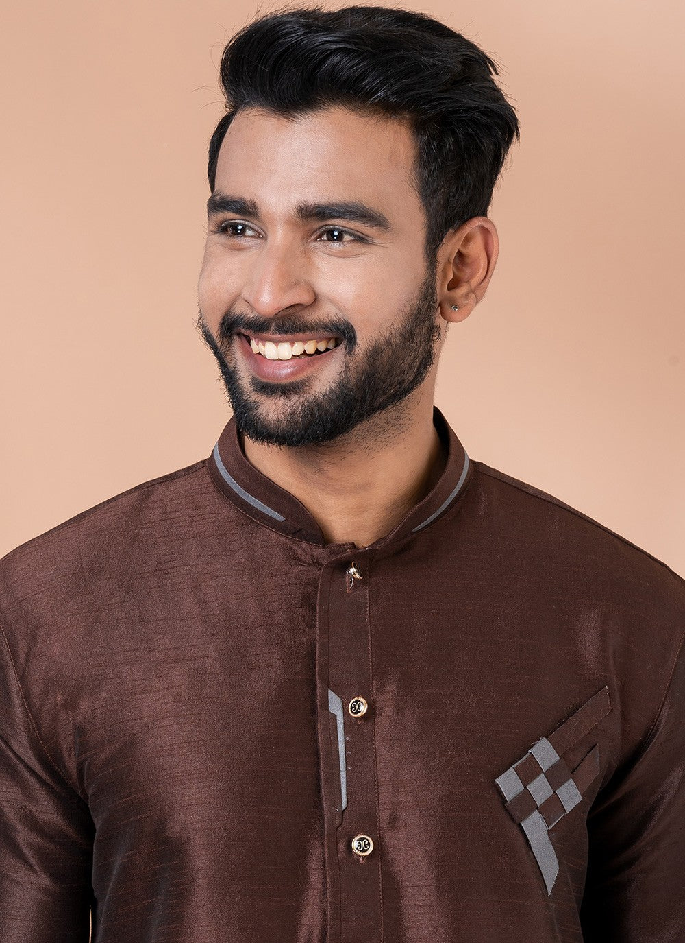 Fancy Work Banarasi Silk Brown Kurta Pyjama - M6985