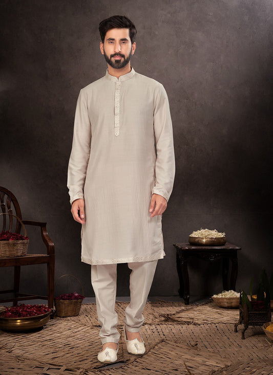 Plain Art Dupion Silk Brown Kurta Pyjama - M7226