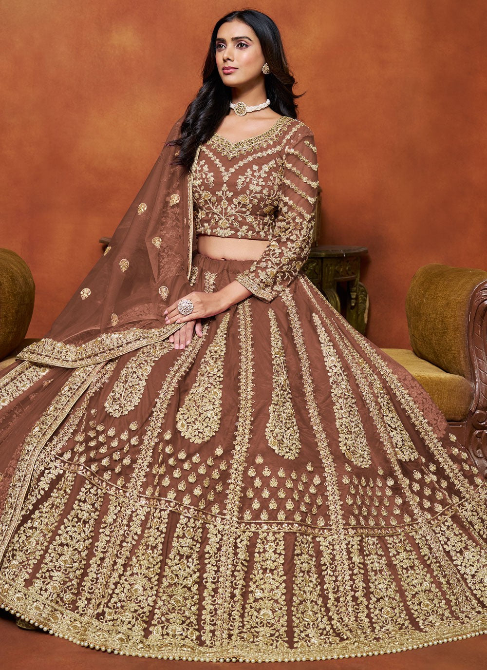 Embroidered Net A - Line Lehenga - L2773