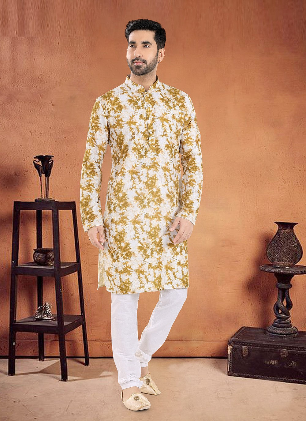 Printed Cotton Brown Kurta Pyjama - M8093