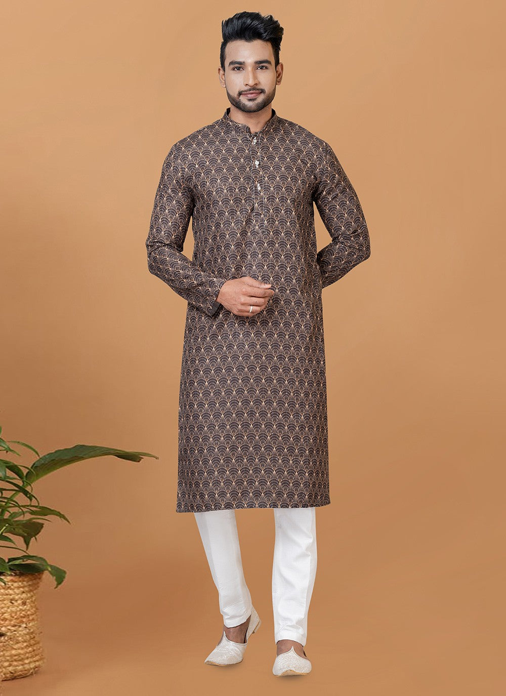 Digital Print Cotton Brown Kurta Pyjama - M5923