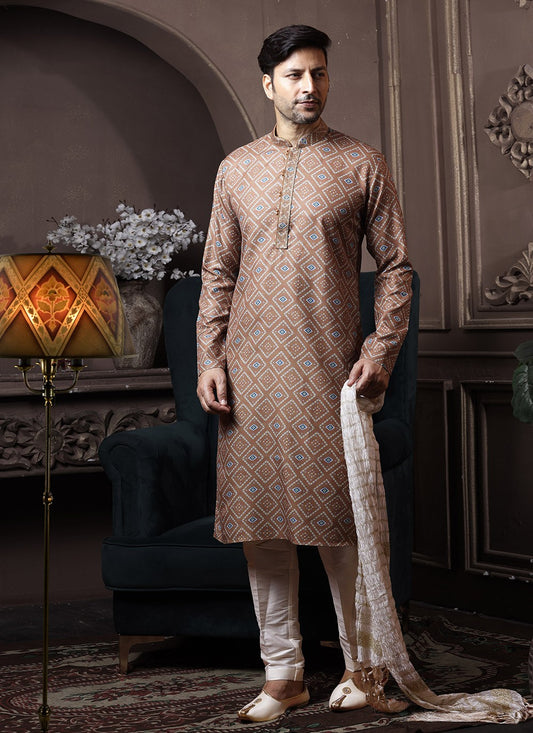 Printed Cotton Brown Kurta Pyjama - M3610