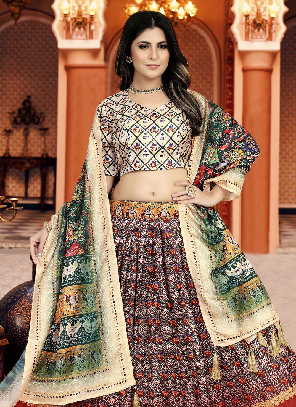 Digital Print Silk A - Line Lehenga - L1210