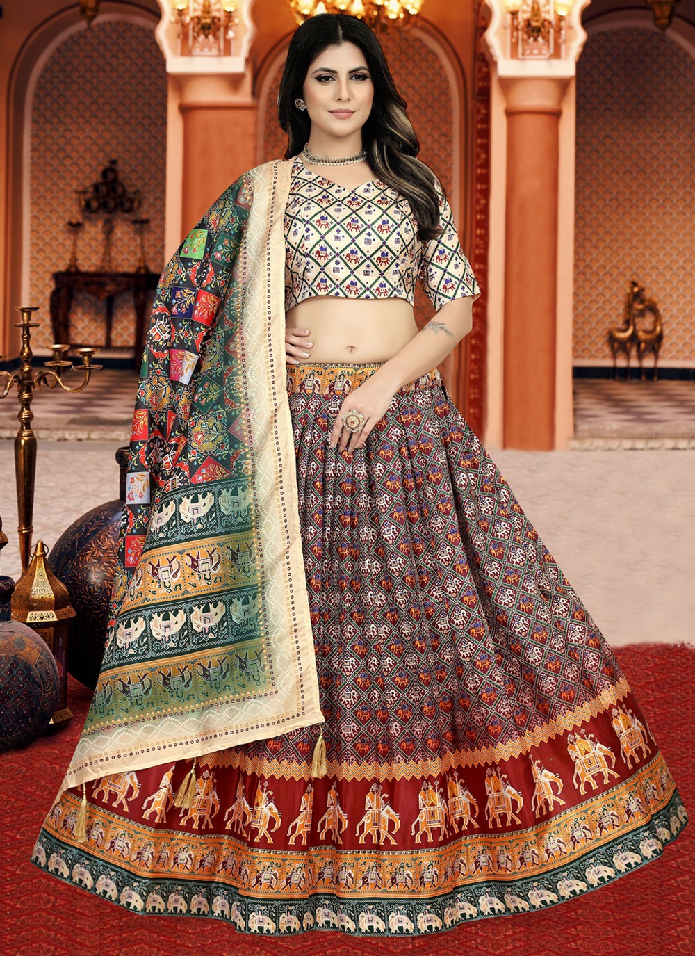 Digital Print Silk A - Line Lehenga - L1210