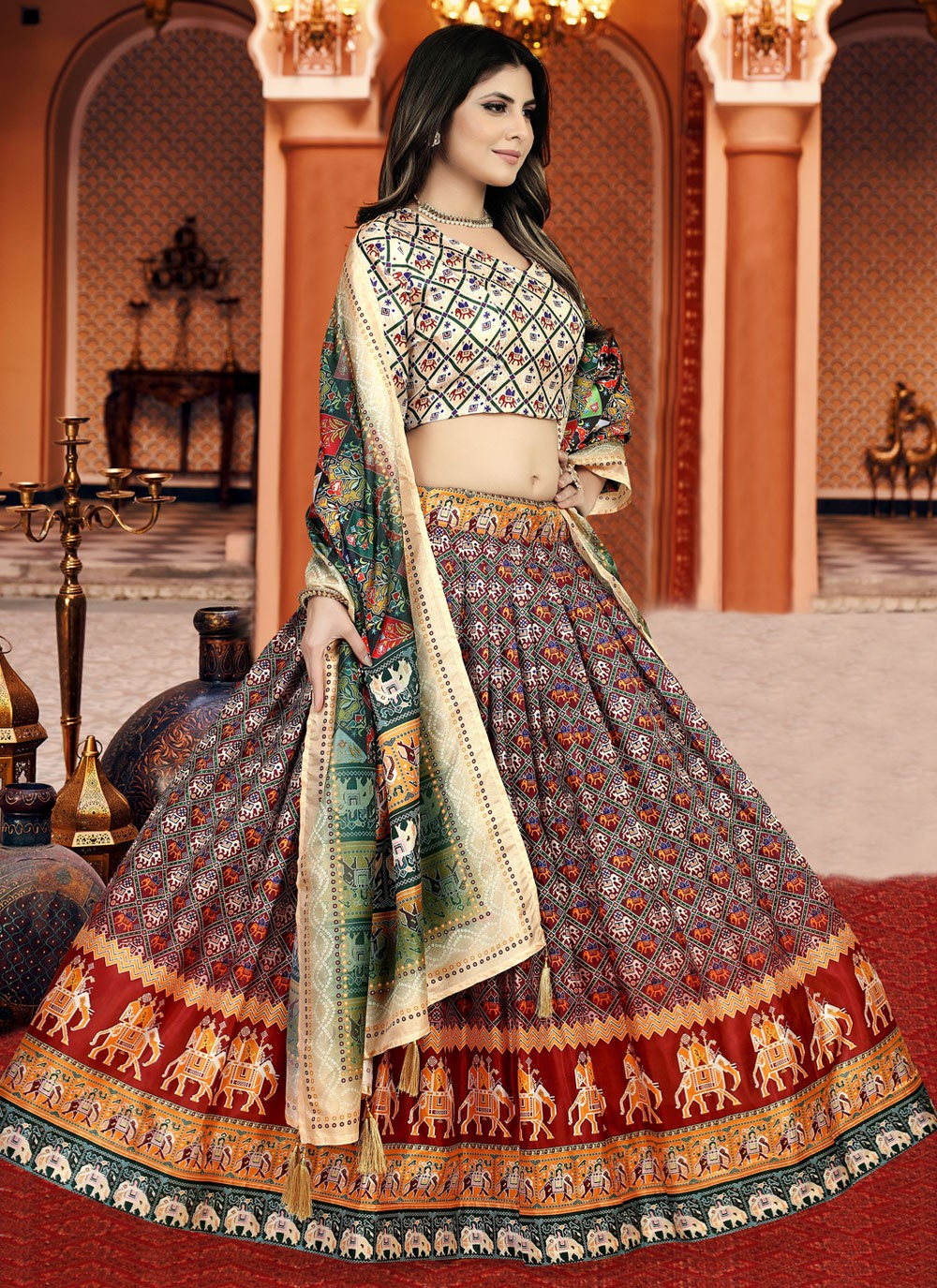 Digital Print Silk A - Line Lehenga - L1210