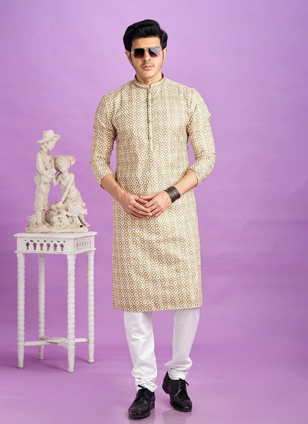 Digital Print Cotton Brown Kurta Pyjama - M6954