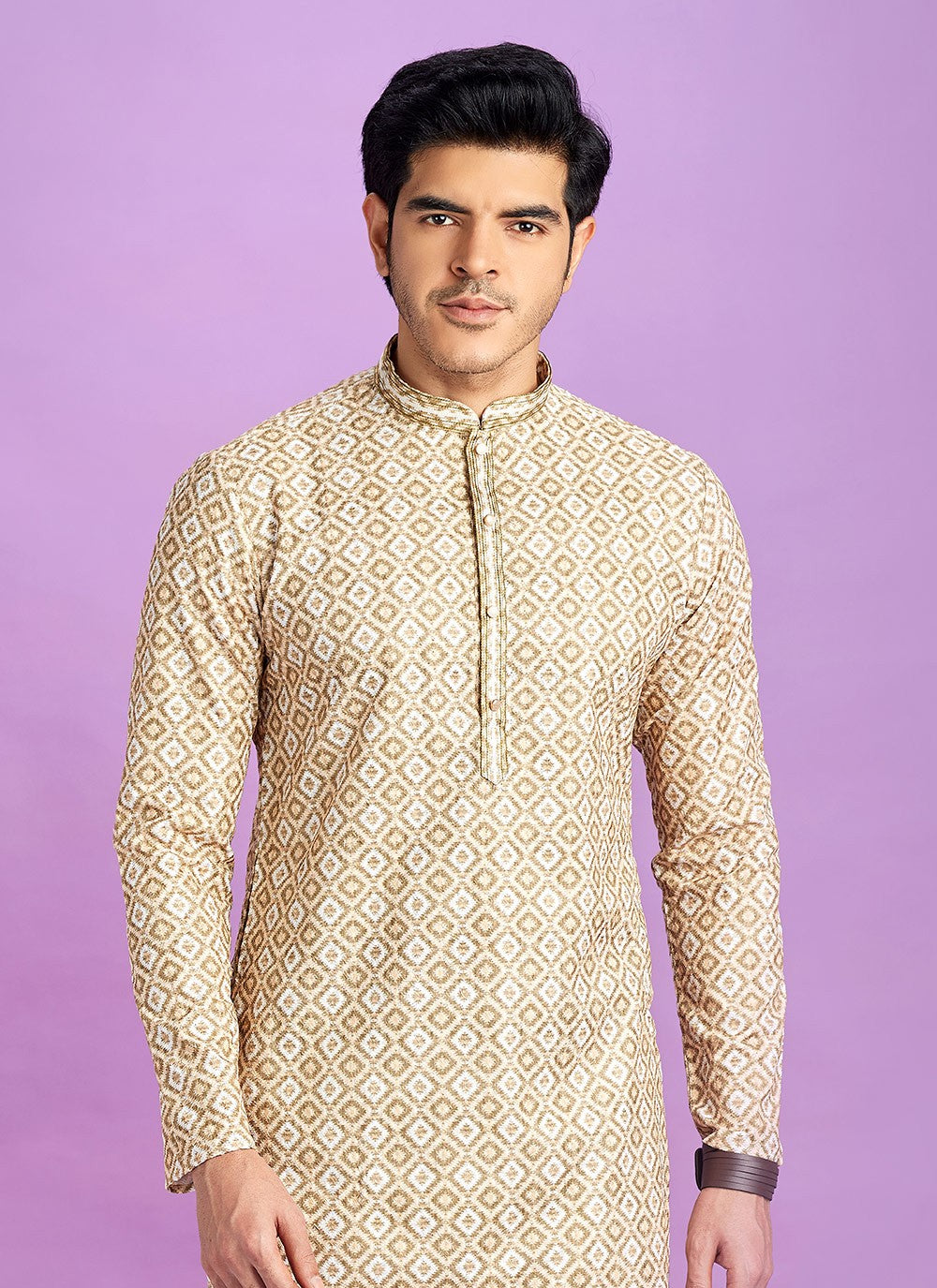 Digital Print Cotton Brown Kurta Pyjama - M6954