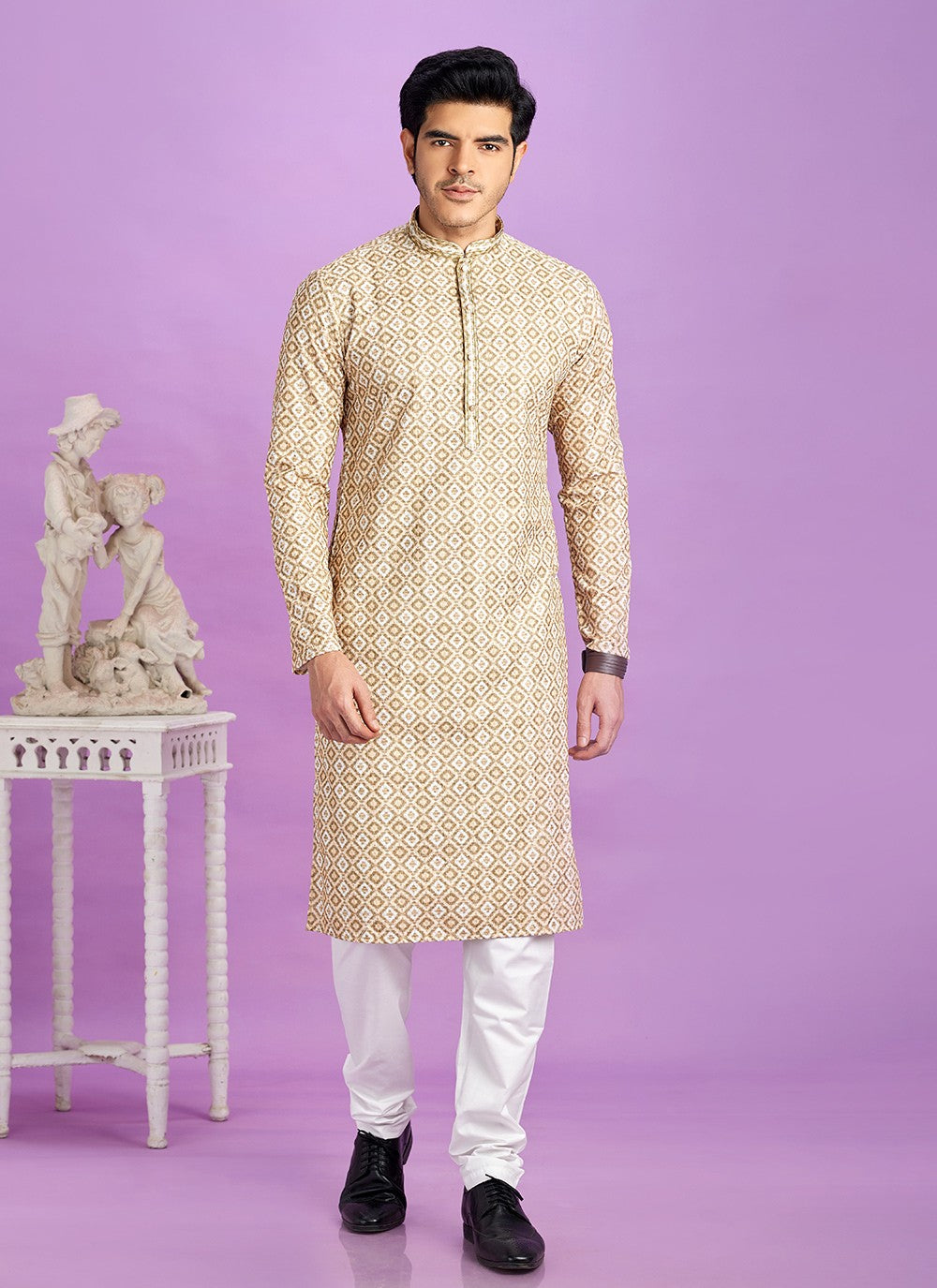 Digital Print Cotton Brown Kurta Pyjama - M6954