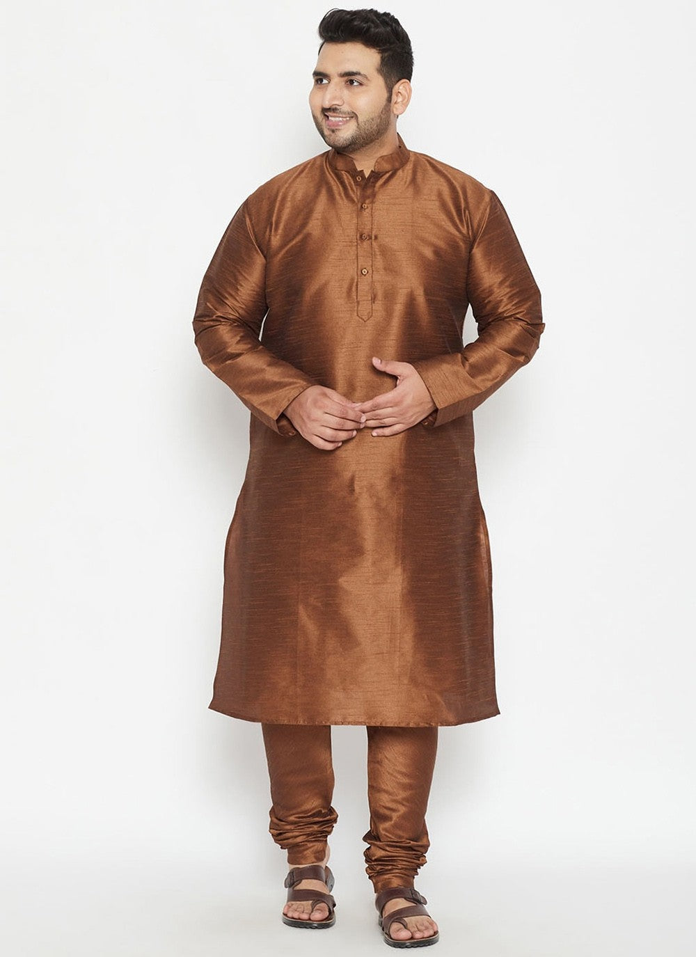 Plain Dupion Silk Brown Kurta Pyjama - M2621