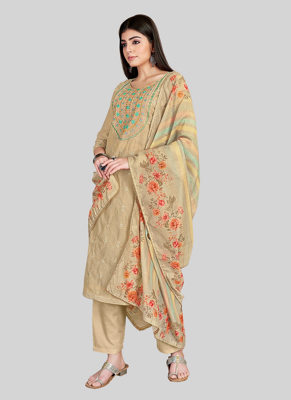 Chanderi Silk Pant Style Suit - T2512