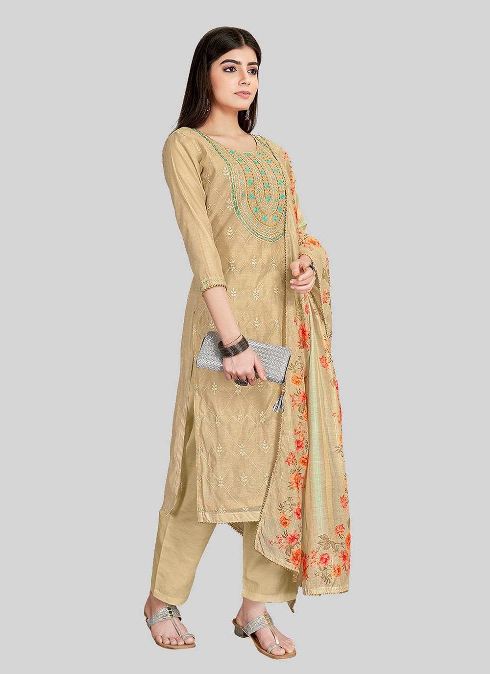 Chanderi Silk Pant Style Suit - T2512