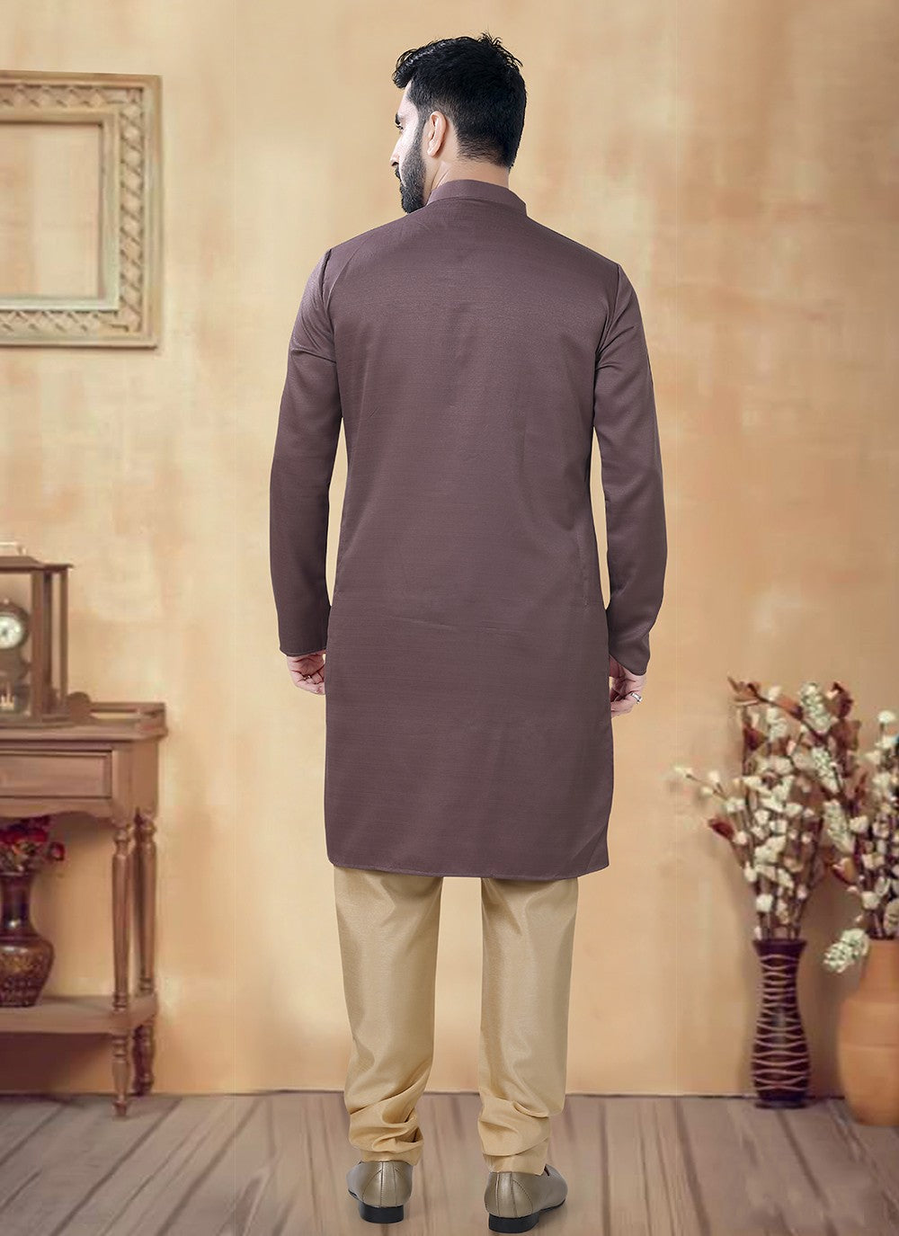 Plain Cotton Brown Kurta Pyjama - M8468