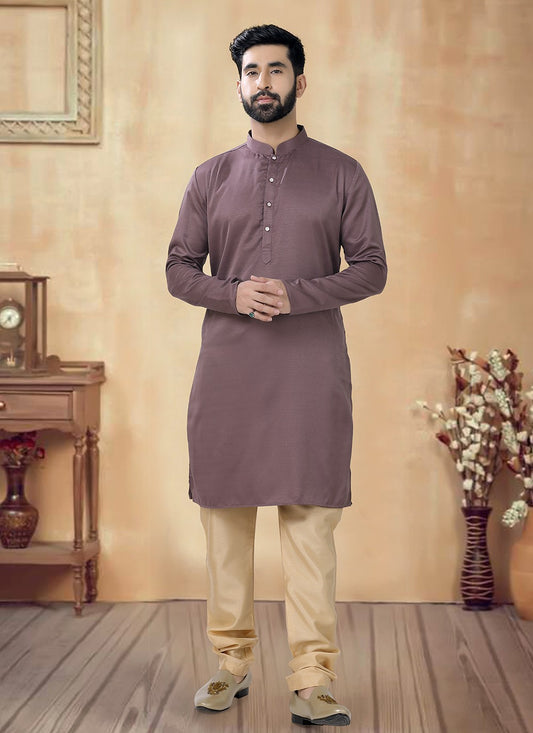 Plain Cotton Brown Kurta Pyjama - M8468