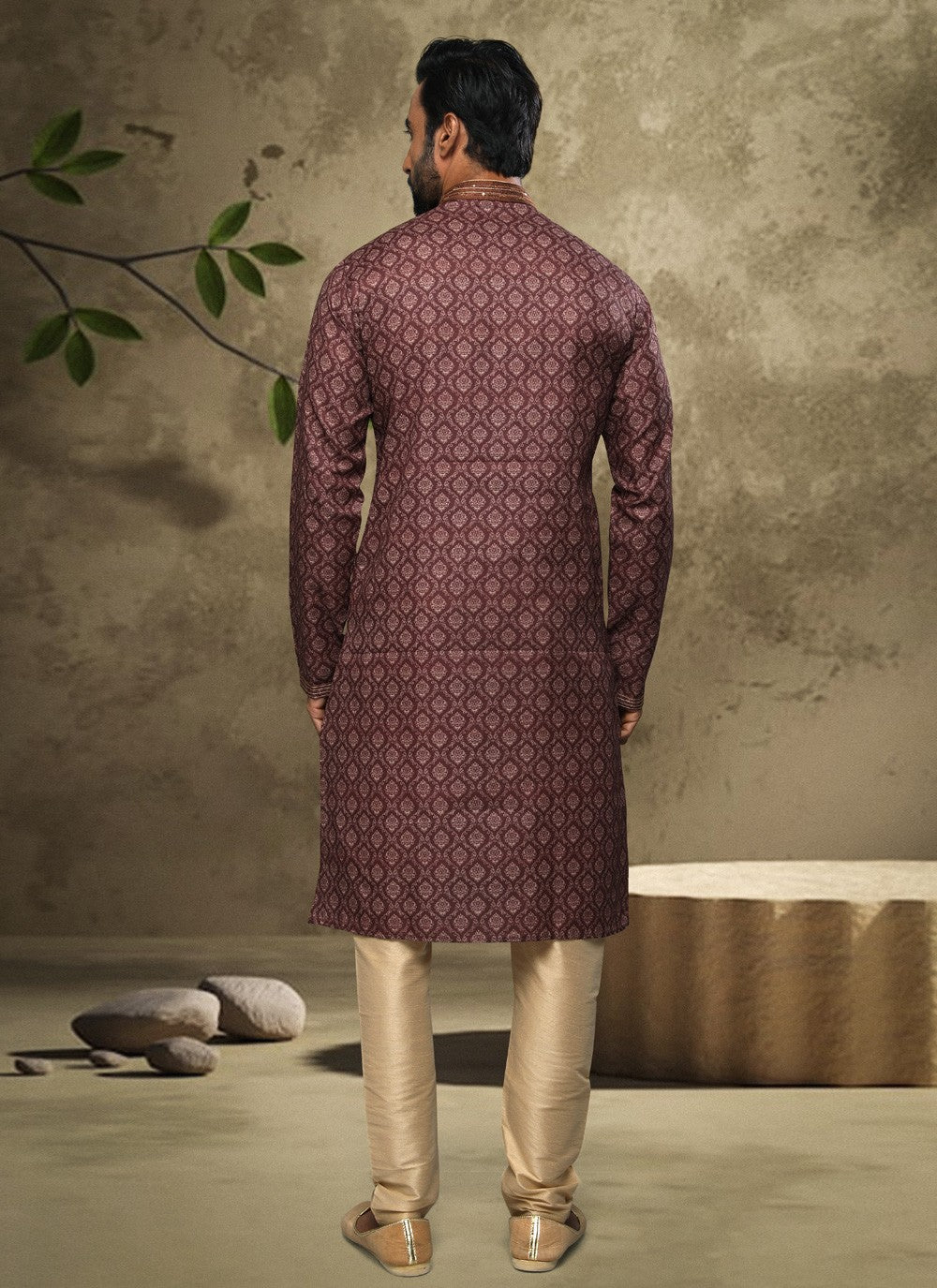 Digital Print Handloom Cotton Brown Kurta Pyjama - M3869