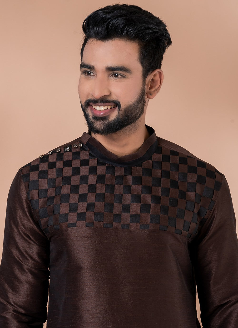 Fancy Work Banarasi Silk Brown Kurta Pyjama - M6988