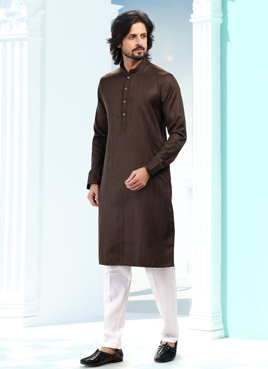 Fancy Work Silk Brown Kurta Pyjama - M5187