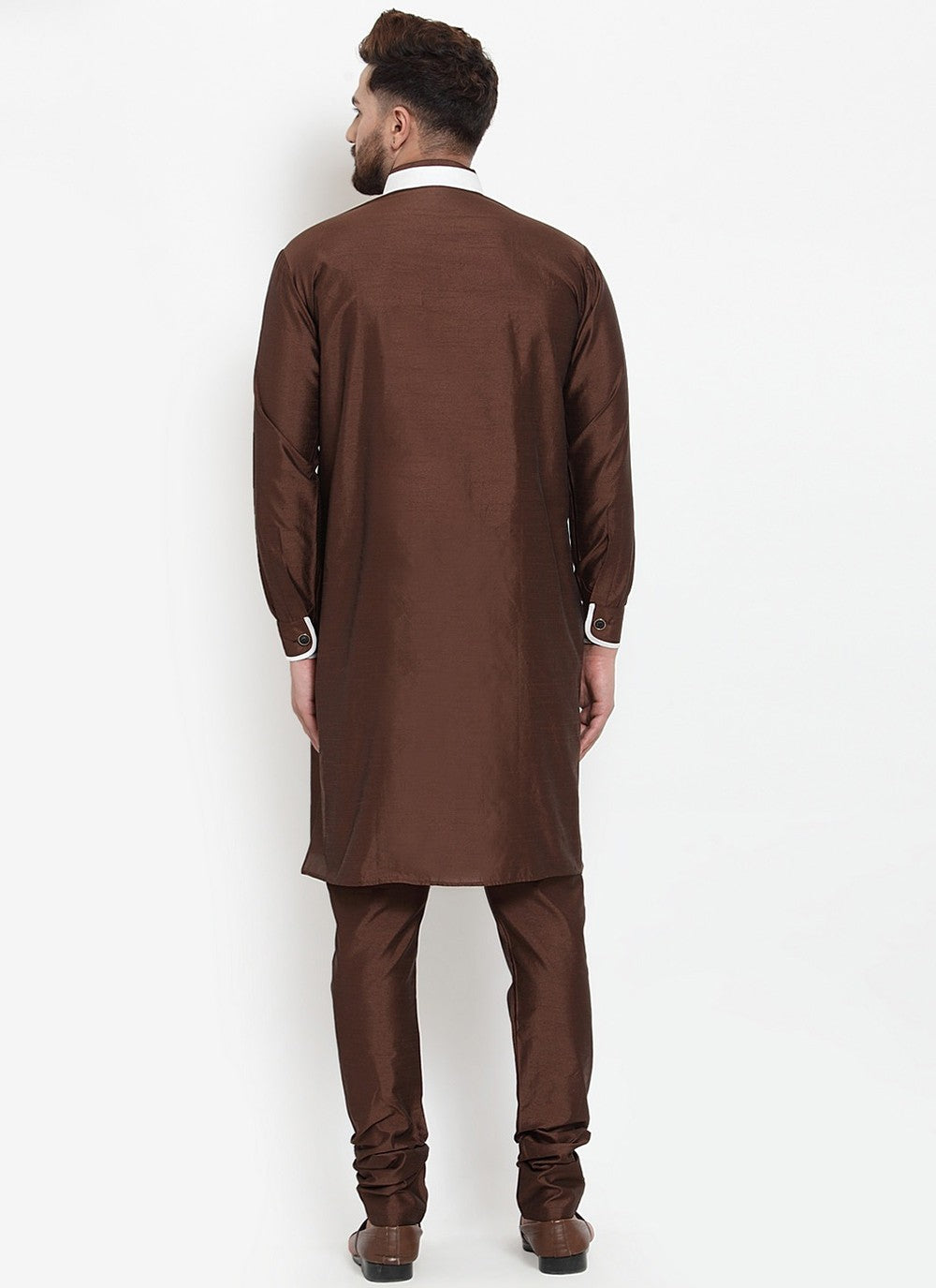 Plain Banarasi Silk Brown Kurta Pyjama - M2461