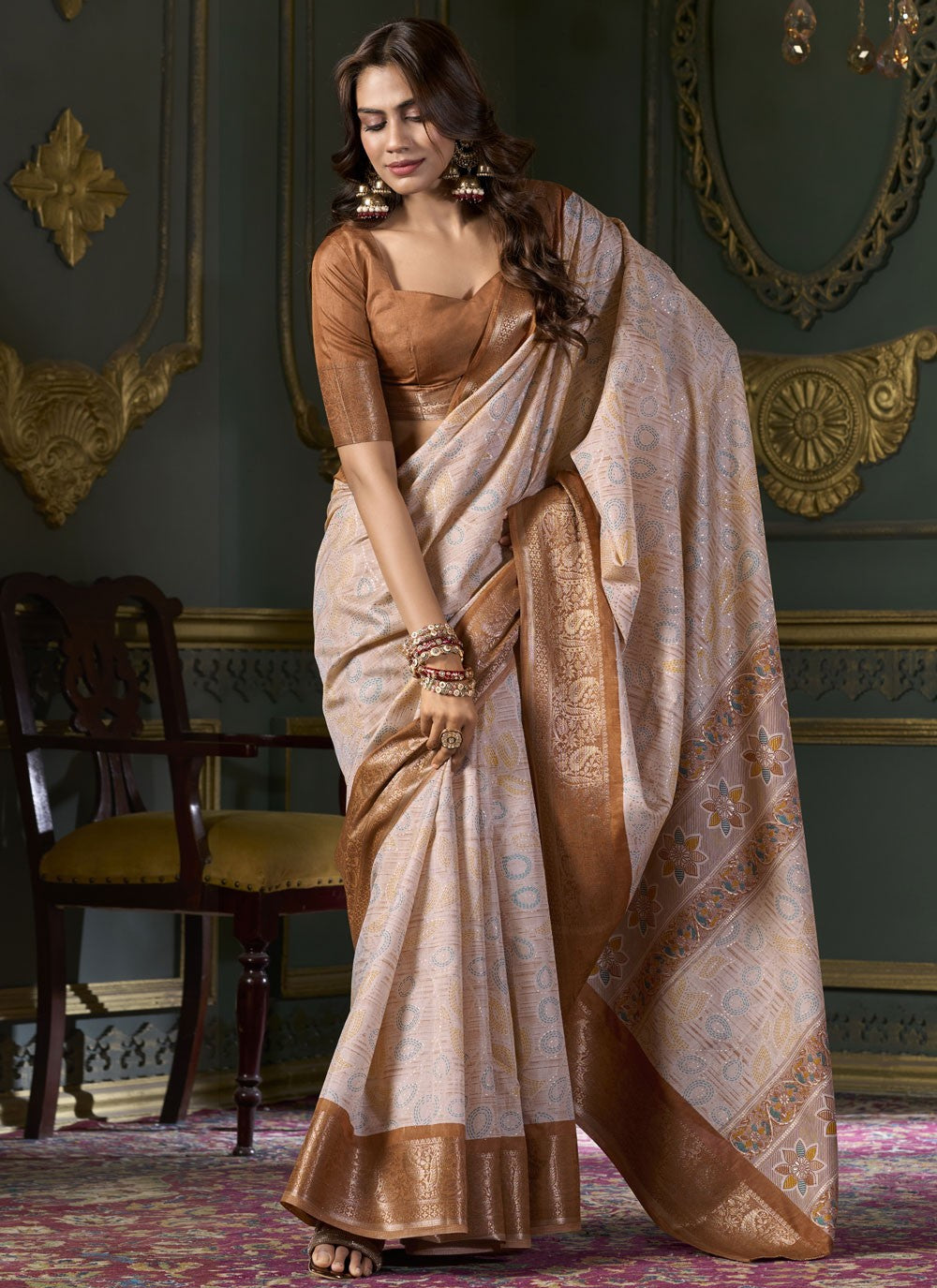 Contemporary Foliage Prints Silk Saree - S9095