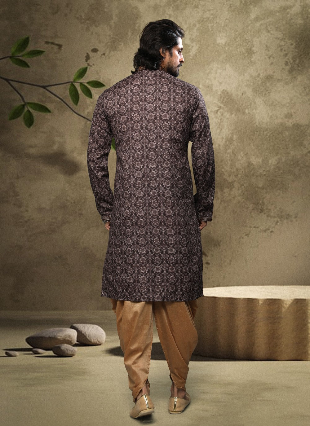 Digital Print Handloom Cotton Brown Dhoti Kurta - M3863