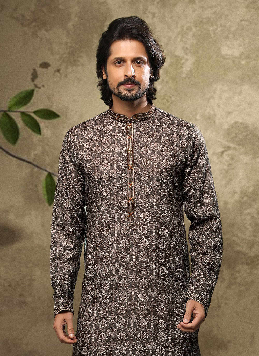 Digital Print Handloom Cotton Brown Dhoti Kurta - M3863