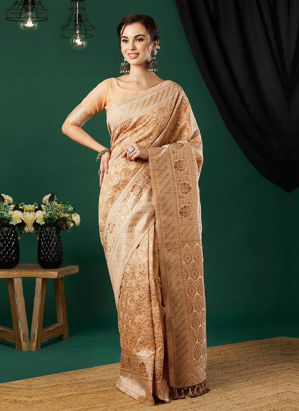 Casual Jacquard Work Linen Grey Saree - S11258