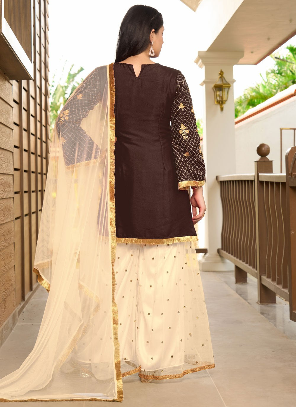 Embroidered Cotton Silk Palazzo Suit - T4411