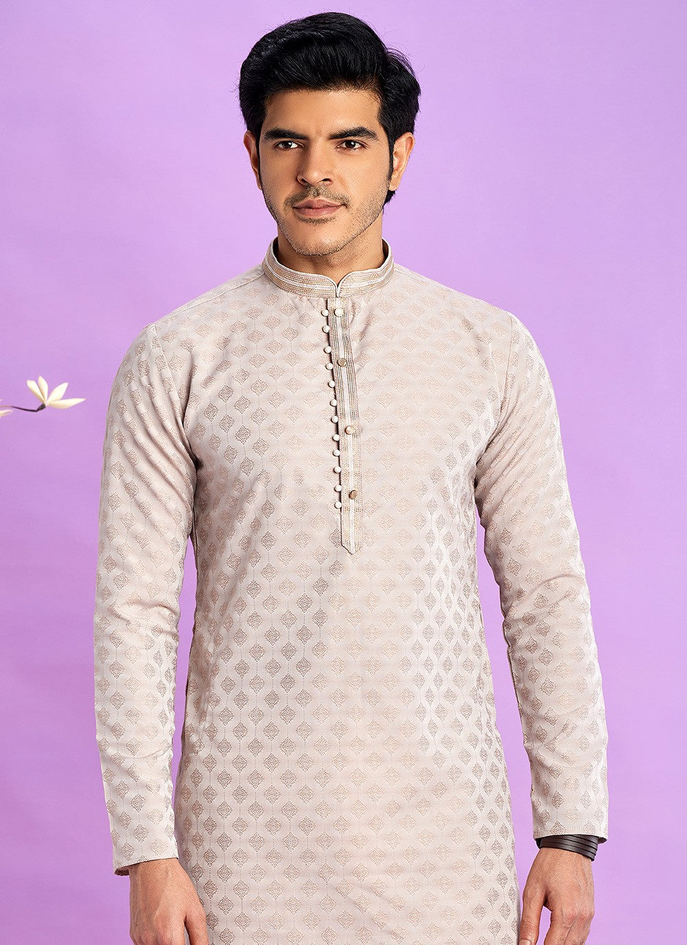 Fancy Work Jacquard Silk Brown Kurta Pyjama - M6923