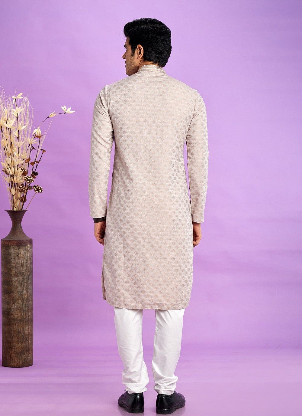 Fancy Work Jacquard Silk Brown Kurta Pyjama - M6923