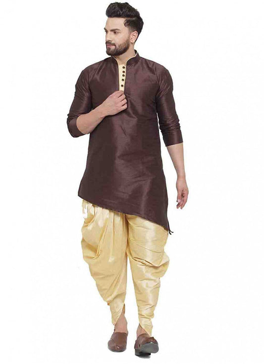 Plain Art Dupion Silk Brown Dhoti Kurta - M1549