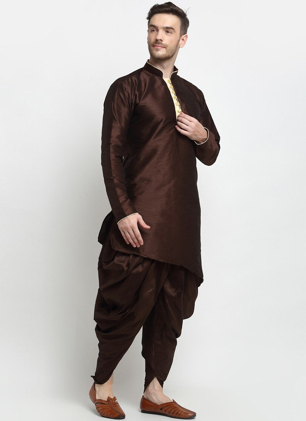 Plain Dupion Silk Brown Dhoti Kurta - M2385