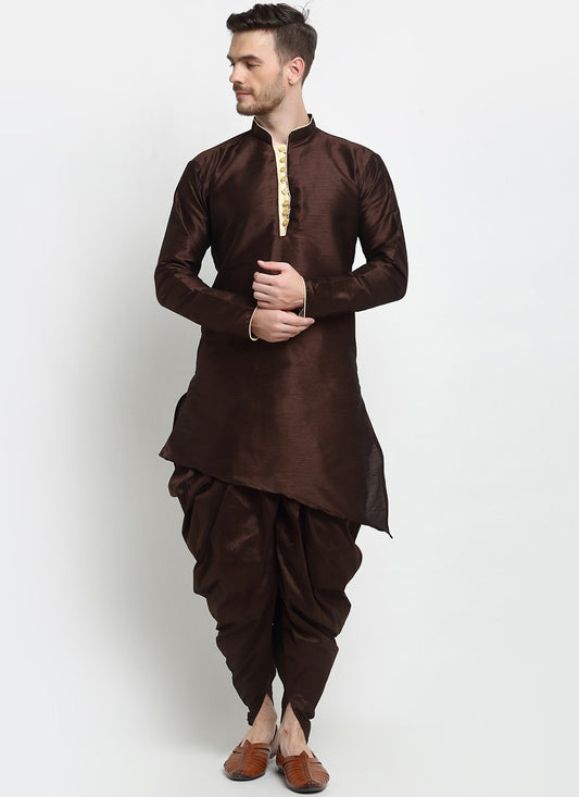 Plain Dupion Silk Brown Dhoti Kurta - M2385