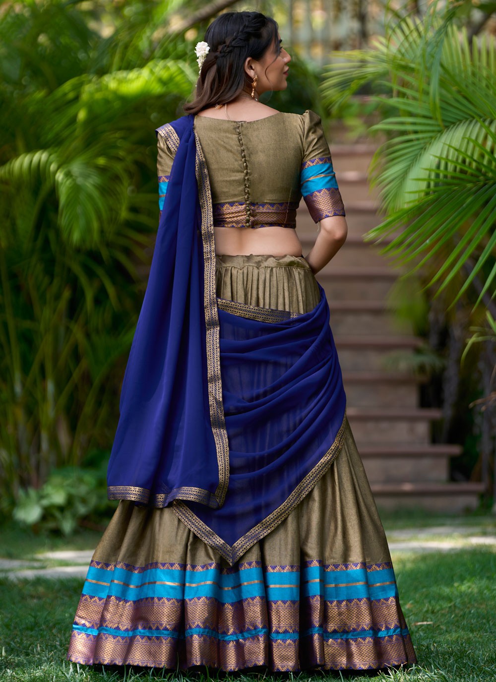 Weaving Zari Polly Cotton A - Line Lehenga - L2150