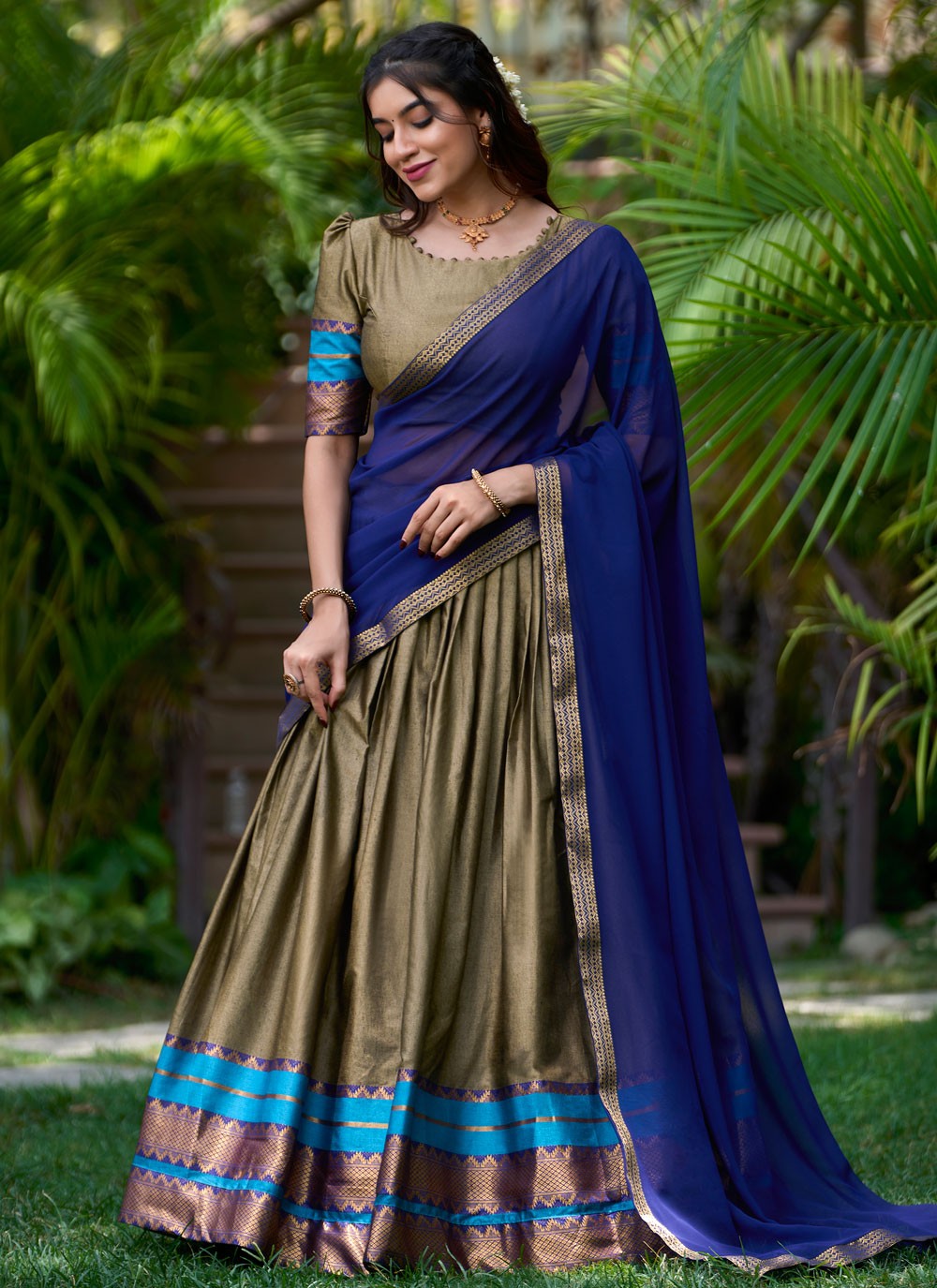 Weaving Zari Polly Cotton A - Line Lehenga - L2150